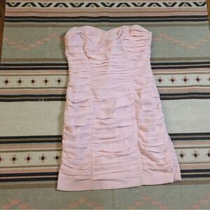 H&M sz 8 mini dress strapless silver back zipper blush pink ruched chiffon EUC